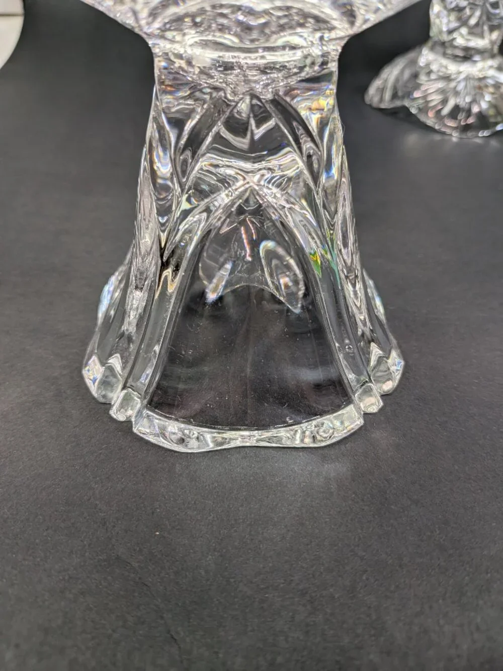 VTG 60s Crystal Reversible Candle Holders Dual Taper Rose Bowl Set of 2 Rings